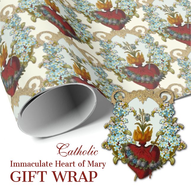 Papel De Presente Virgem Católica Religiosa Mary Imaculada Coração (TRADITIONAL CATHOLIC IMMACULATE HEART OF MARY FLORAL GIFT WRAP FOR ALL OCCASIONS)