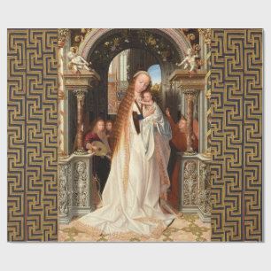 PAPEL DE PRESENTE VIRGEM COM INFÂNCIA, ANGELAS MUSICAIS NATAL