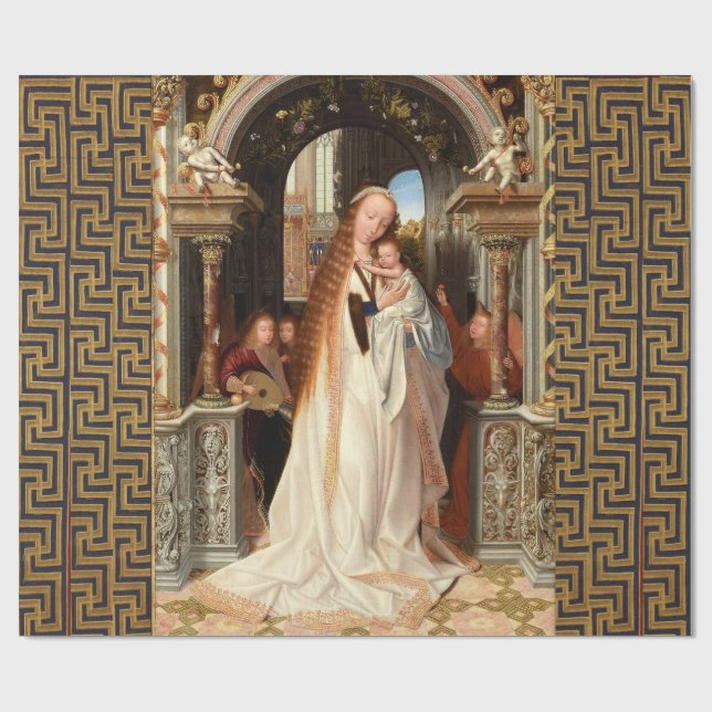 PAPEL DE PRESENTE VIRGEM COM INFÂNCIA, ANGELAS MUSICAIS NATAL (Aberto)