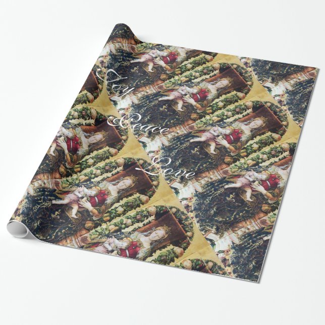 PAPEL DE PRESENTE VIRGEM COM NATAL INFANTIL JOY PEACE AMOR (Desenrolado)