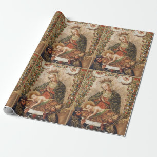 Papel De Presente Virgem da Escola Cuzco Adorando o Menino Jesus