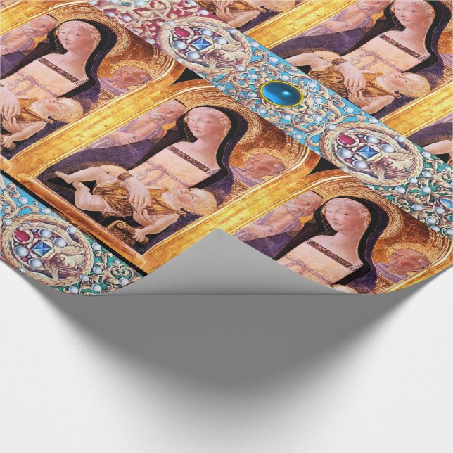 PAPEL DE PRESENTE VIRGEM E CRIANÇAS, ÂNGULOS COM GEMSTONAS AZUIS VER (Ponta)