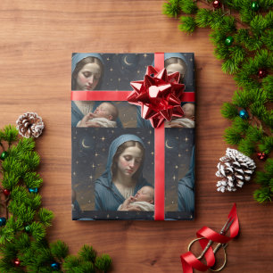 Papel De Presente Virgem Maria e Menino Jesus Cristão Vintage 