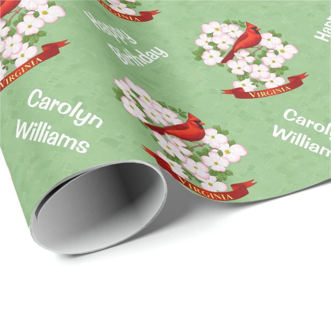 Papel De Presente Virginia State Cardinal Bird e Dogwood Flower (Ponta do rolo)