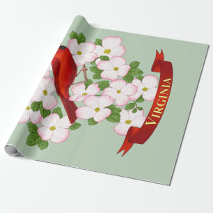 Papel De Presente Virginia State Cardinal Bird e Dogwood Flower