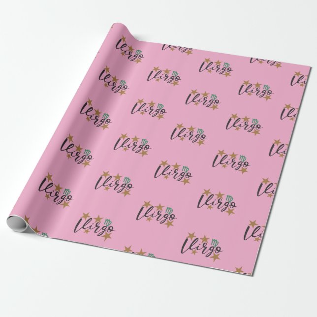 Papel De Presente Virgo Star Sign Wraping Paper Fundo Rosa (Desenrolado)