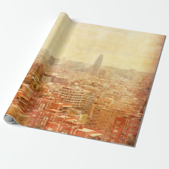 Papel De Presente Visão de Barcelona em estilo grunge e retrô. barce (Desenrolado)