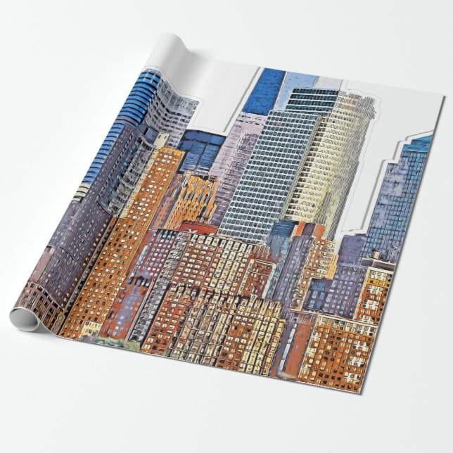 Papel De Presente Visão Majestosa da Nova Iorque Skyline Artística (Desenrolado)