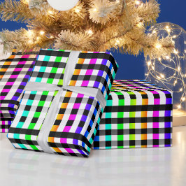 Papel De Presente Vishy Checkered Pattern Rainbow White Xadrez