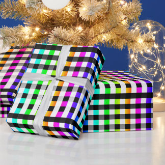 Papel De Presente Vishy Checkered Pattern Rainbow White Xadrez