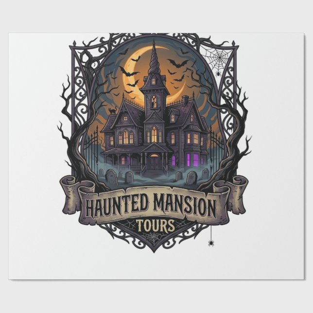 Papel De Presente Visitas à Mansão Assombrada Halloween Casa Gótica  (Aberto)