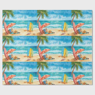 Papel De Presente Vista da praia com texto Obrigado no céu