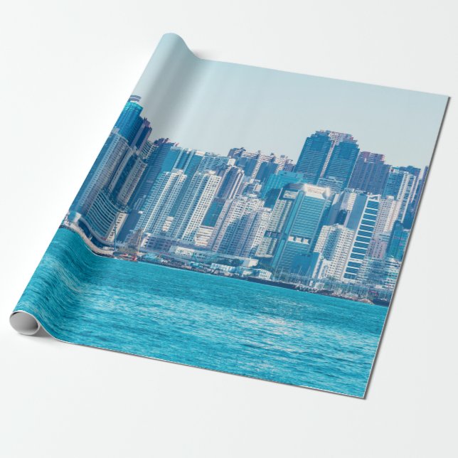 Papel De Presente Vista do porto de Hong Kong no dia. ásia, asiática (Desenrolado)