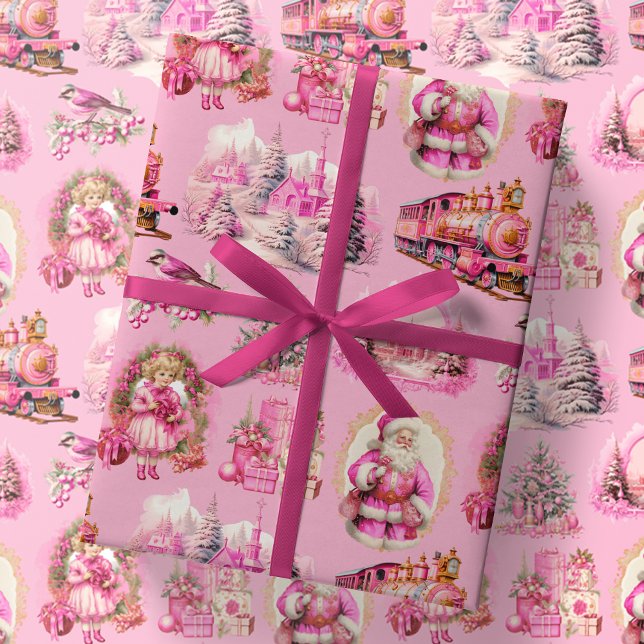 Papel De Presente Vítima de Natal Vitoriano, Rosa Quente, Antiquado (Criador carregado)