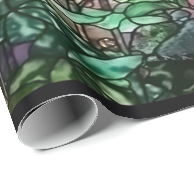 Papel De Presente Vitral floral de Tiffany do vintage dos Hollyhocks (Ponta do rolo)