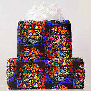 Papel De Presente Vitral Natividade Menino Jesus Natal