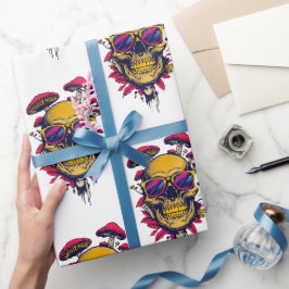 Papel De Presente Vívida Caveira e Cogumelo Âmbar Carmesim