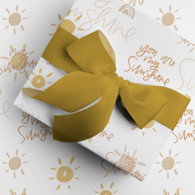 Papel De Presente Você é o meu Sol em Amarelo (Yellow You Are My Sunshine watercolor and hand lettered gift wrapping paper.)