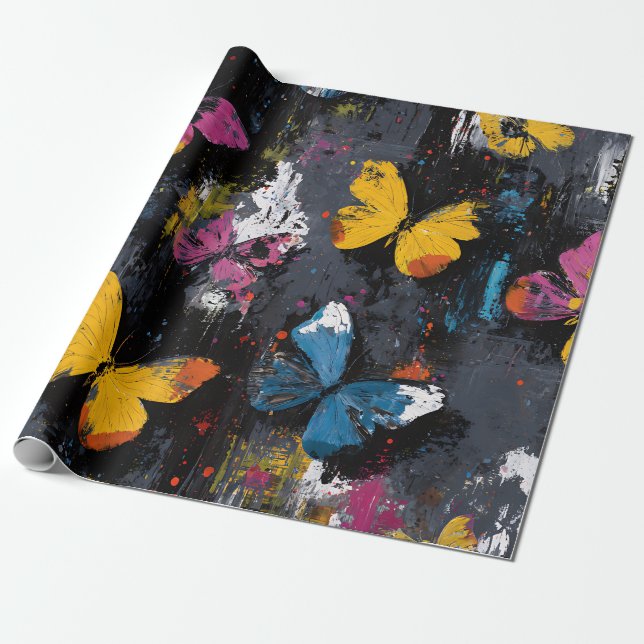 Papel De Presente Voo de Borboleta Abstrata Vibrante (8) (Desenrolado)