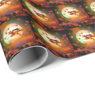 Papel De Presente Voo de Bruxa de Halloween