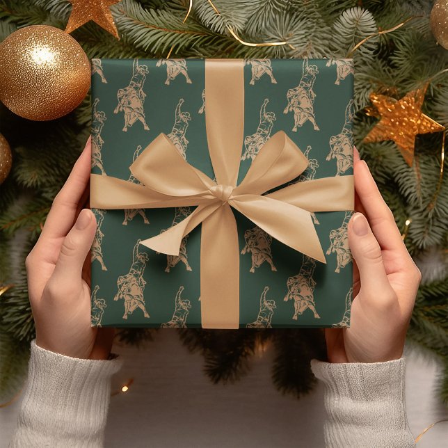 Papel De Presente Vovô Bull Western Dark Green Natal (Criador carregado)