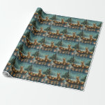 Papel De Presente Voyage festiva do Cairn Terrier Christmas<br><div class="desc">Mergulhe na magia da temporada de férias com esta ilustração lindamente detalhada, mostrando um cachorro orgulhoso sentado em um barco festivamente decorado, deslizando através de um lago de Natal sereno. As luzes cintilantes dos pinheiros próximos refletem sobre a água, lançando um brilho quente e festivo que melhora o conforto ambiente....</div>
