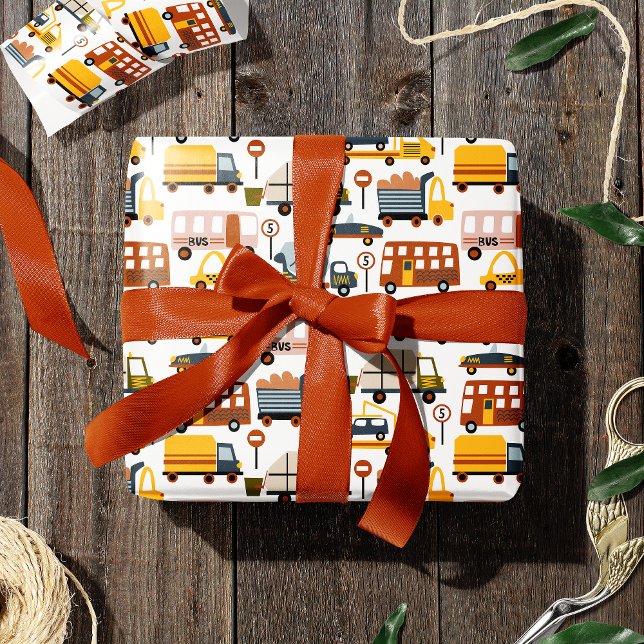 Papel De Presente Vroom! Vroom! Garoto de Padrão de Transporte e Car (Criador carregado)