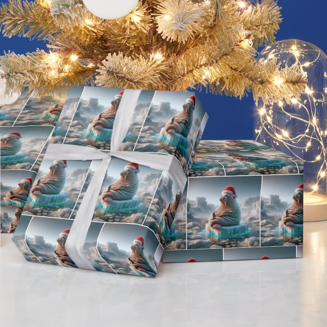 Papel De Presente Walrus Vestindo um Papai Noel (Feriados)