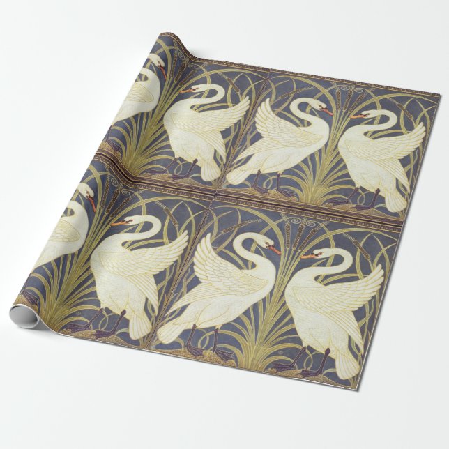 Papel De Presente Walter Crane Swan, Rush E Iris Art Nouveau (Desenrolado)