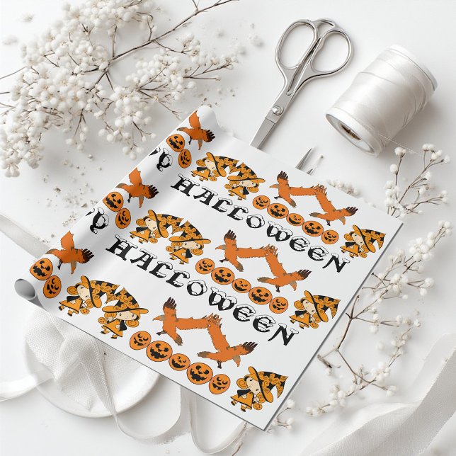 Papel De Presente Wandering Witch Spooky Jack O Lanterns Halloween (Wandering Witch Spooky Jack O Lanterns Halloween Wrapping Paper)