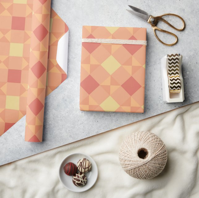 Papel De Presente Warm Geometric Diamond Pattern in Peach & Terracot (Artesanato)