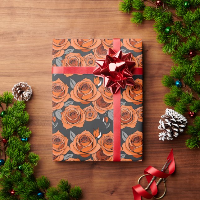 Papel De Presente Warm Rusty Orange Roses (Presente de Natal)