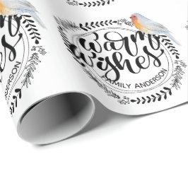 Papel De Presente WARM WISHES Festivo Winter Robin Personalizado