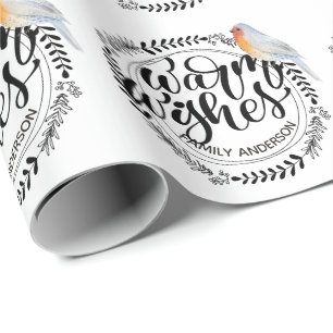 Papel De Presente WARM WISHES Festivo Winter Robin Personalizado
