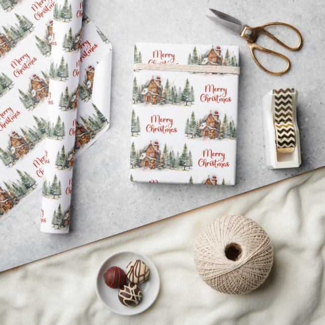 Papel De Presente Warmish Sage — Pinheiros Vermelhos (Artesanato)