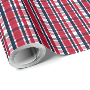 Papel De Presente Washington Sports Fan Red White Xadrez Azul