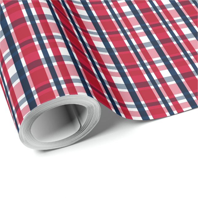 Papel De Presente Washington Sports Fan Red White Xadrez Azul (Ponta do rolo)