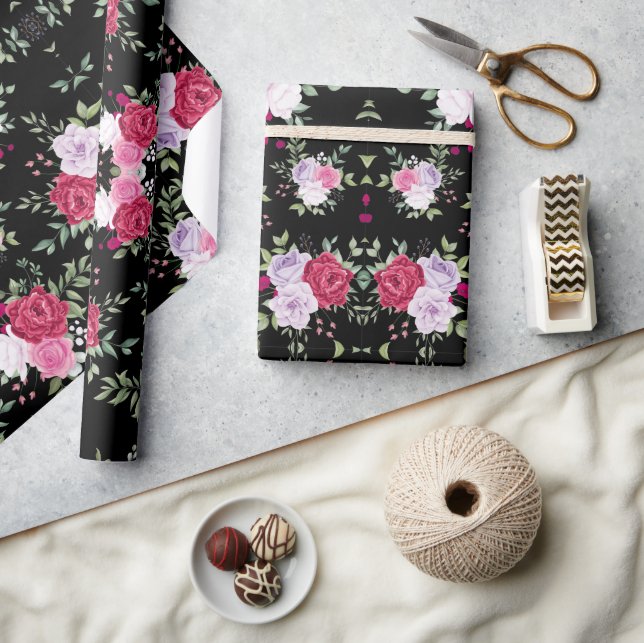 Papel De Presente Watecolor Pink & red flower padrão único (Artesanato)