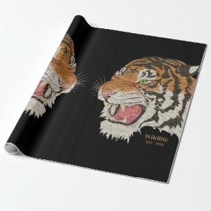 Papel De Presente Watercolor 2 tigres zangados face a face de Black