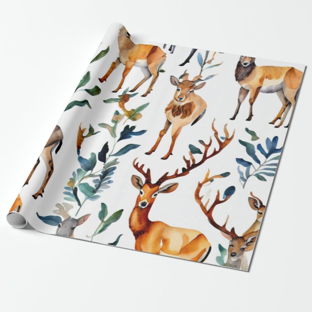 Papel De Presente Watercolor Animal Kingdom Collage (Desenrolado)