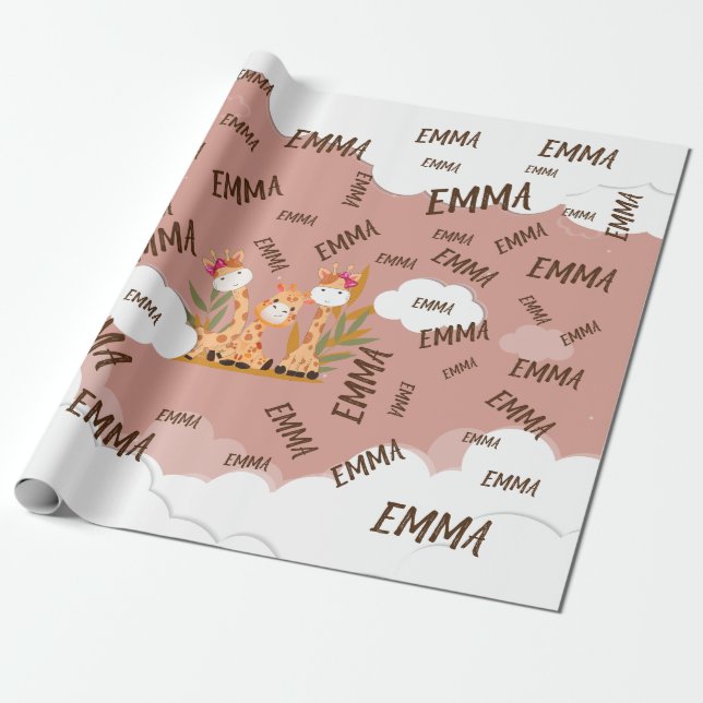 Papel De Presente Watercolor Baby Giraffe, Safari Animal Birday (Desenrolado)