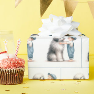 Papel De Presente Watercolor Boy e seu cachorro