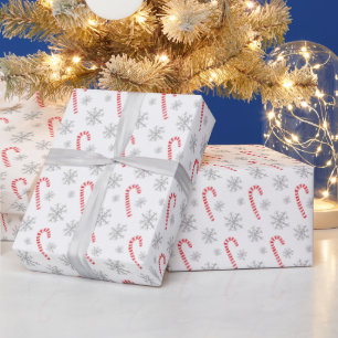 Papel De Presente Watercolor Candy Cane Snowflake Natal