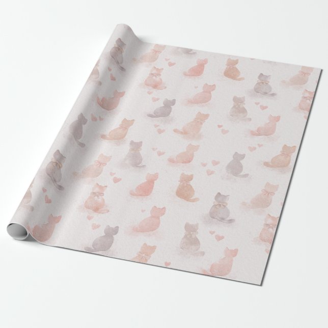 Papel De Presente Watercolor Cats Pastel Wrapping Paper (Desenrolado)
