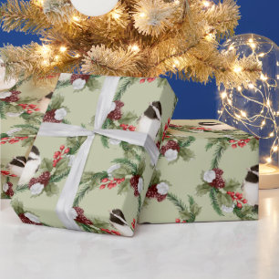 Papel De Presente Watercolor Chickadee Bird Wreath