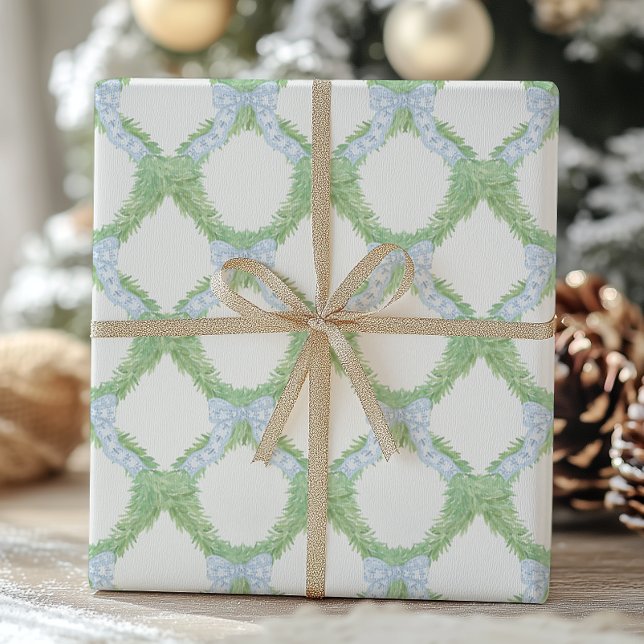 Papel De Presente Watercolor Christmas Blue Arco Garland (Criador carregado)