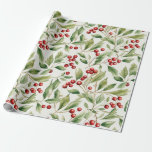 Papel De Presente Watercolor Christmas Green Holly Com Berries Verme<br><div class="desc">Este bonito papel de embrulho é coberto por um padrão de varejo verde de Natal e bagas vermelhas brilhantes. Foi feito em aquarelas e tem uma velha e festiva vintage sentindo a ela. É perfeito para embrulhar presentes para qualquer um,  seja para amigos,  família ou colegas de trabalho.</div>