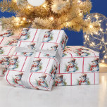 Papel De Presente Watercolor Christmas Snowman Em Flocos De Neve<br><div class="desc">Homem de neve de Natal com neves e borda vermelha. A cor da borda pode ser alterada.</div>