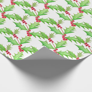 Papel De Presente Watercolor Classic Christmas Holly