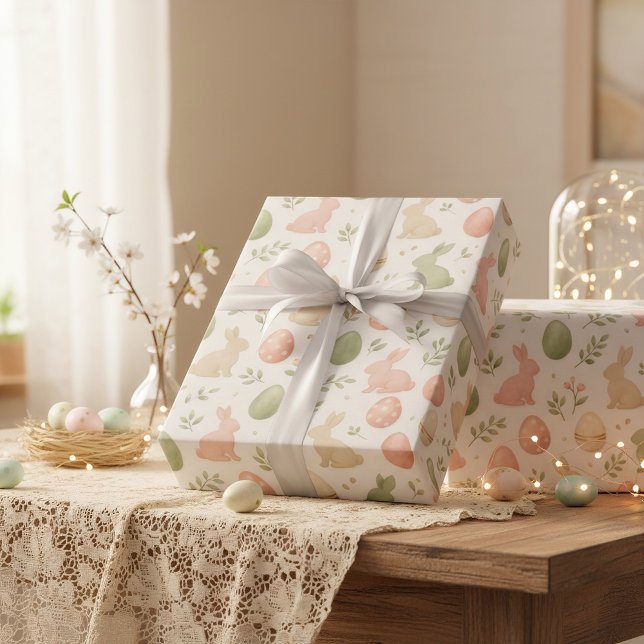 Papel De Presente Watercolor Easter Bunny and Pastel Eggs (Watercolor Easter Bunny and Pastel Eggs Wrapping Paper)